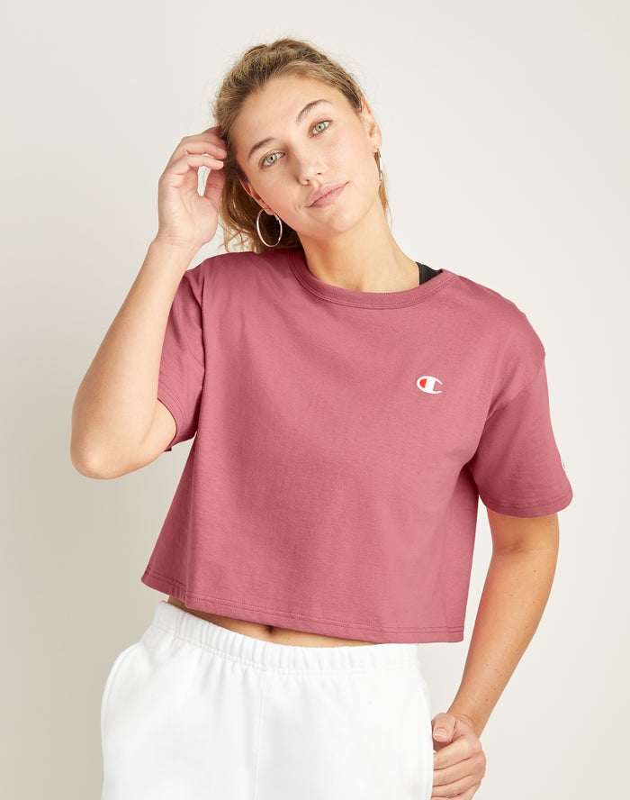 Champion Heritage Cropped C Logo Kadın Tişört Mercan ( CLOQZM582 )